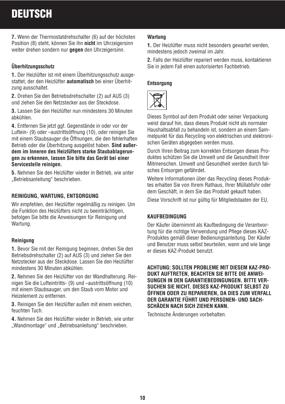 Deutsch | Honeywell BH-777FTE User Manual | Page 10 / 78