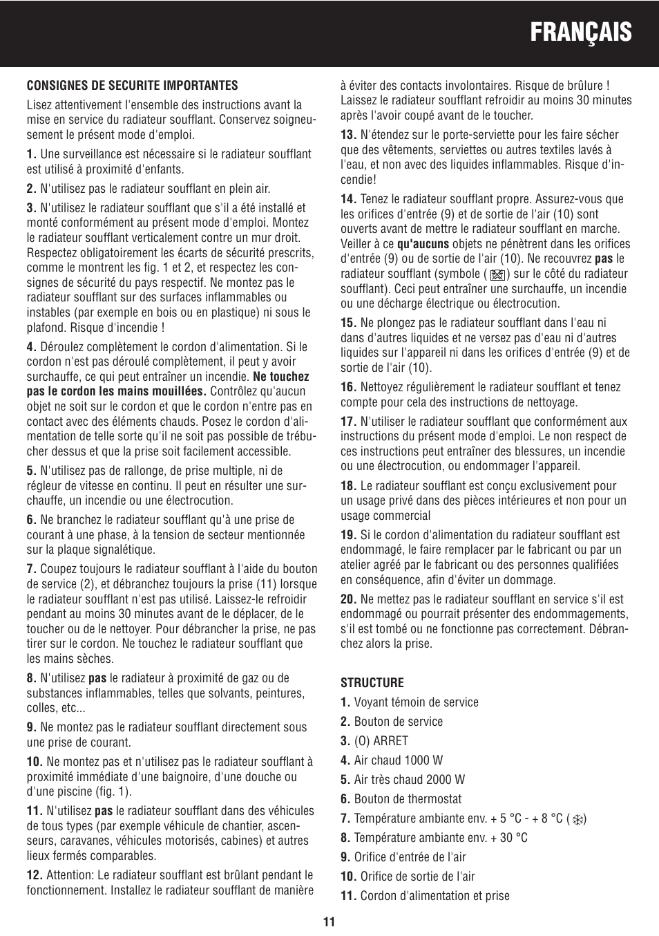 Français | Honeywell BH-777FTE User Manual | Page 11 / 78