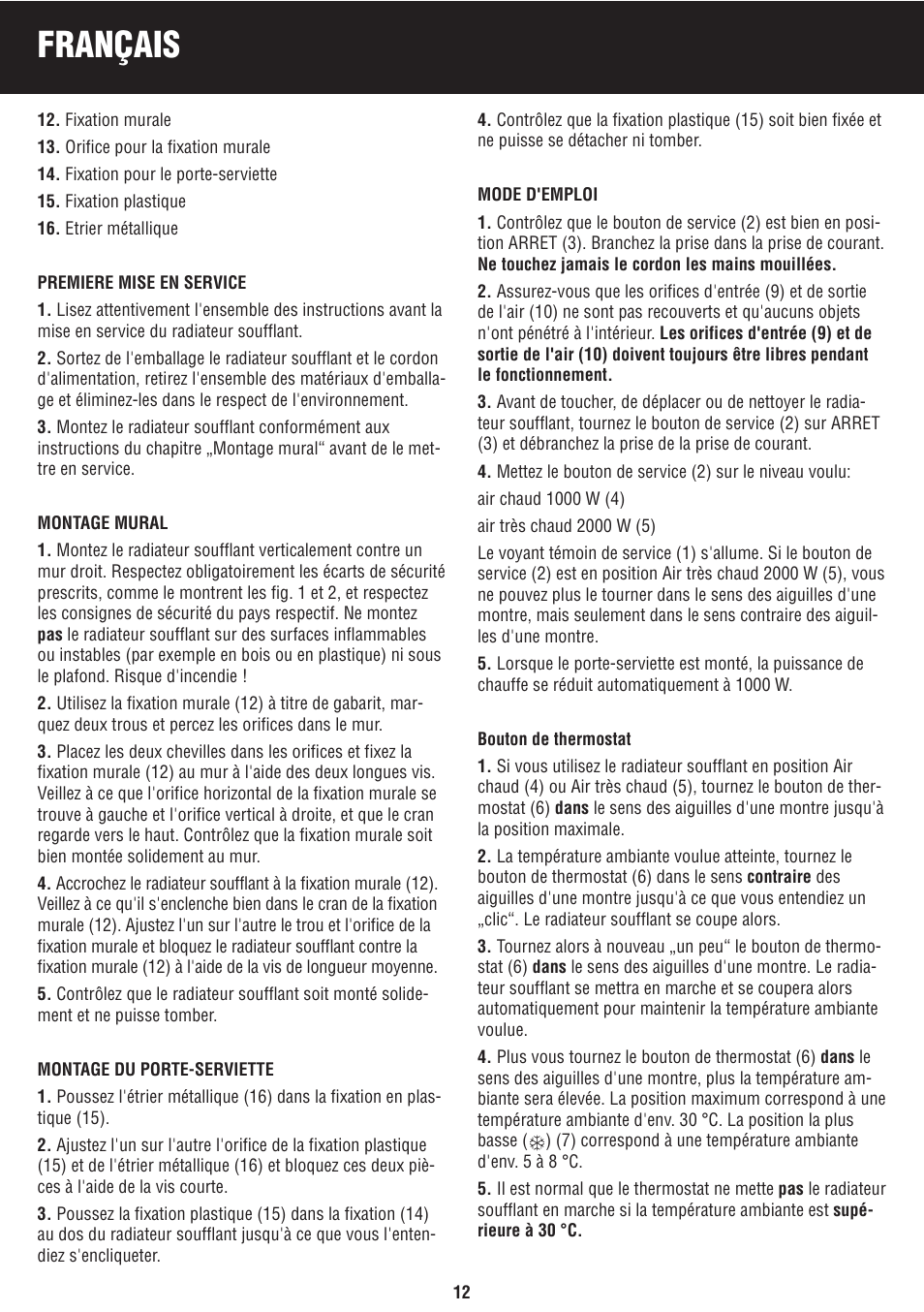 Français | Honeywell BH-777FTE User Manual | Page 12 / 78