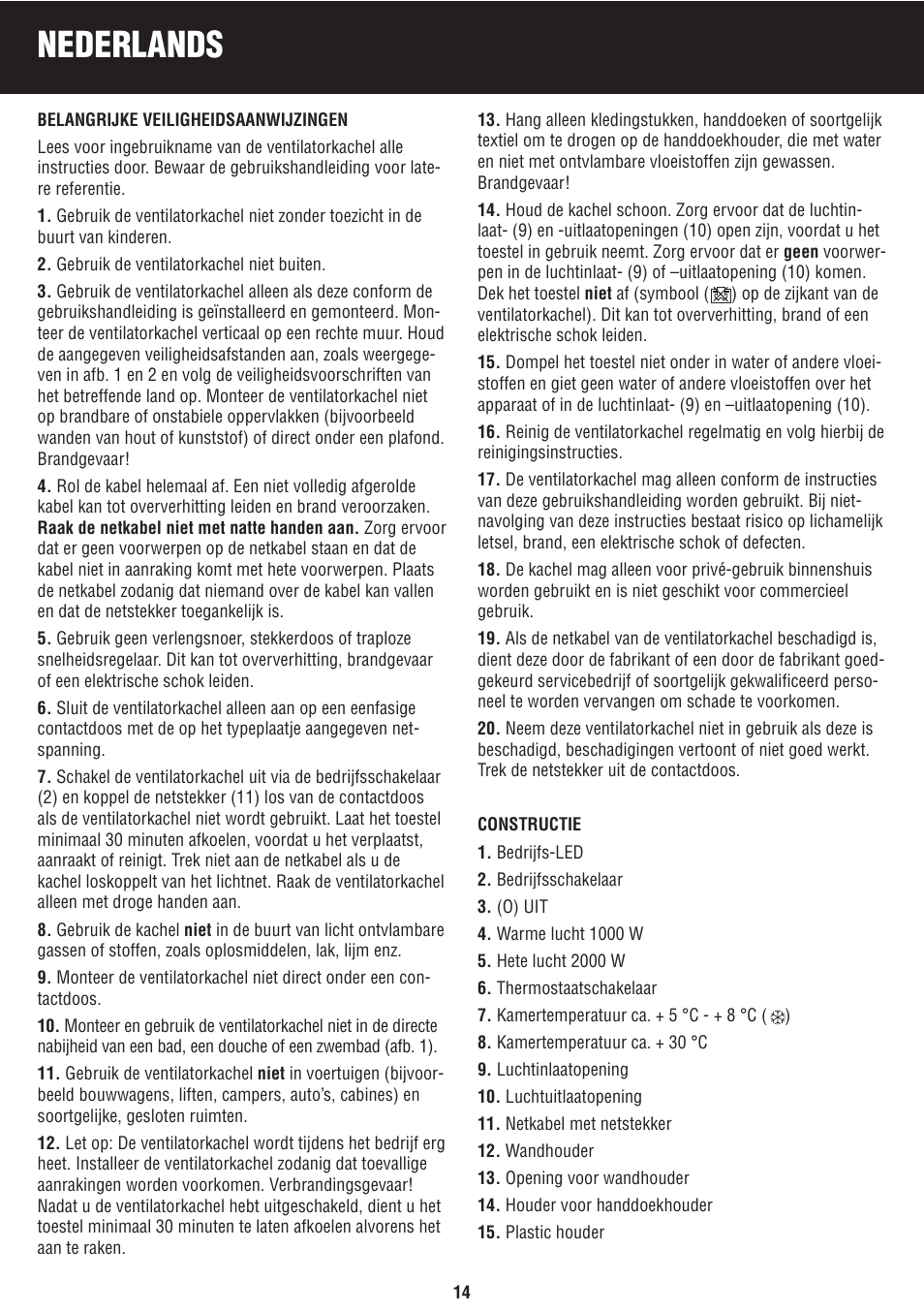 Nederlands | Honeywell BH-777FTE User Manual | Page 14 / 78