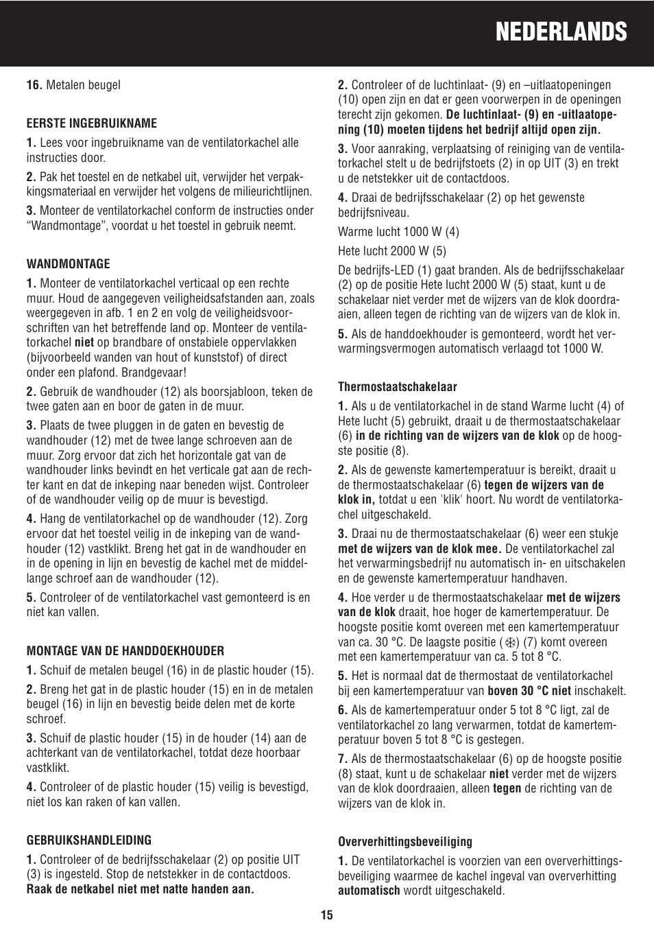 Nederlands | Honeywell BH-777FTE User Manual | Page 15 / 78