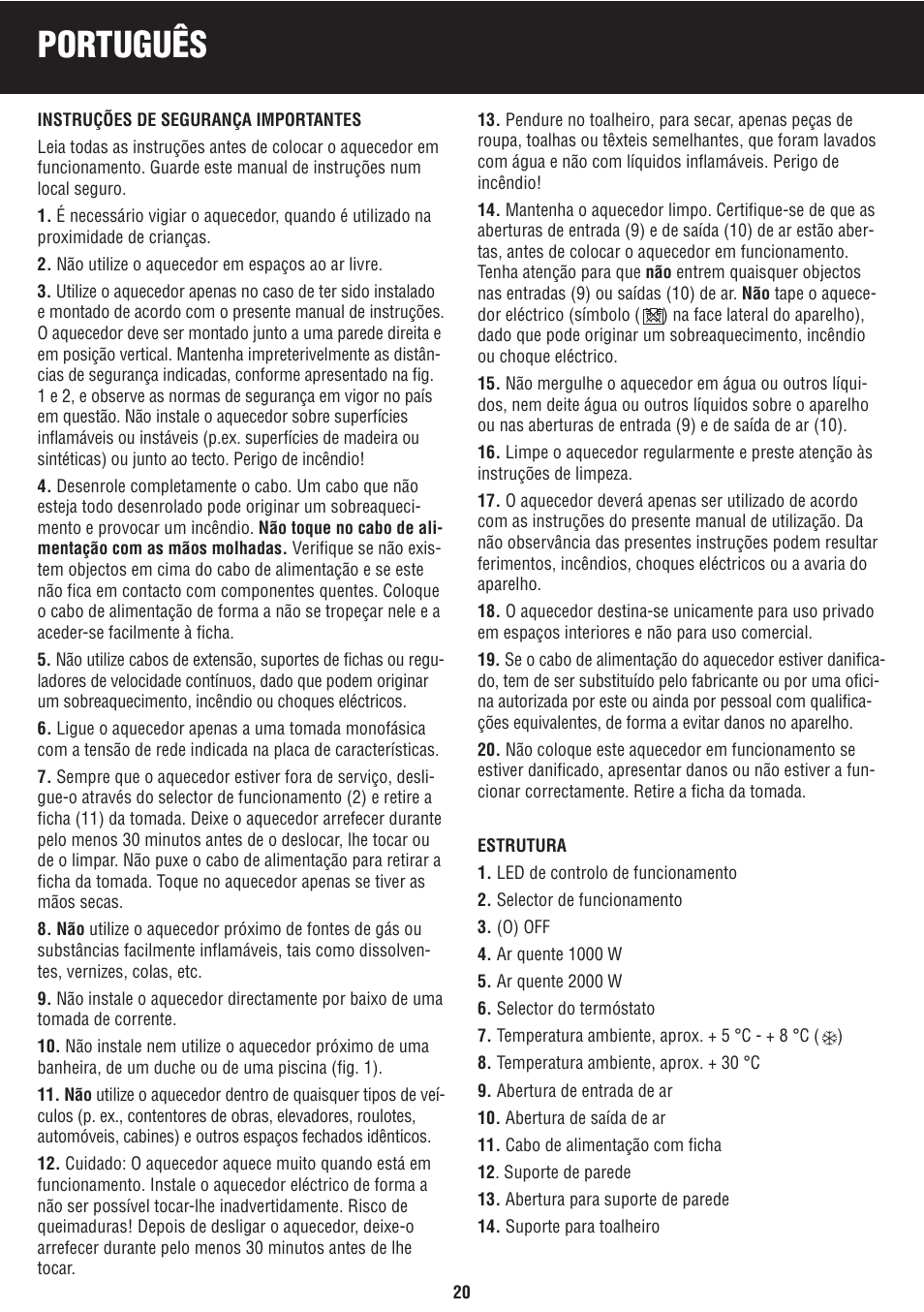Português | Honeywell BH-777FTE User Manual | Page 20 / 78