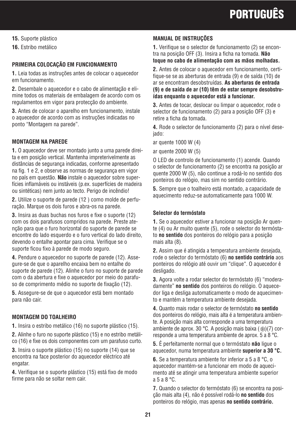 Português | Honeywell BH-777FTE User Manual | Page 21 / 78