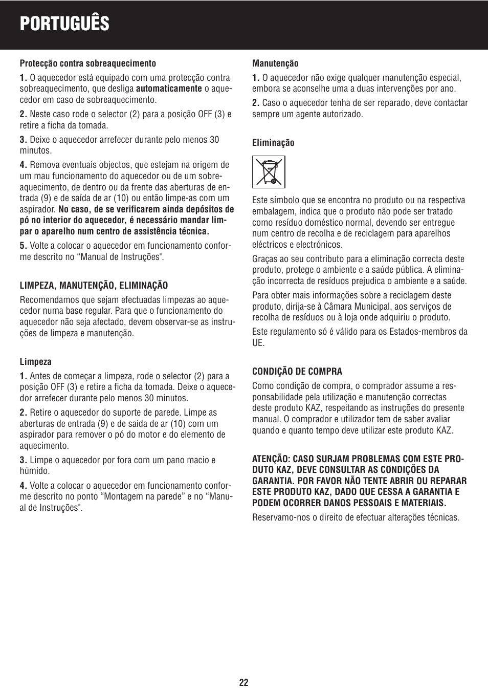 Português | Honeywell BH-777FTE User Manual | Page 22 / 78