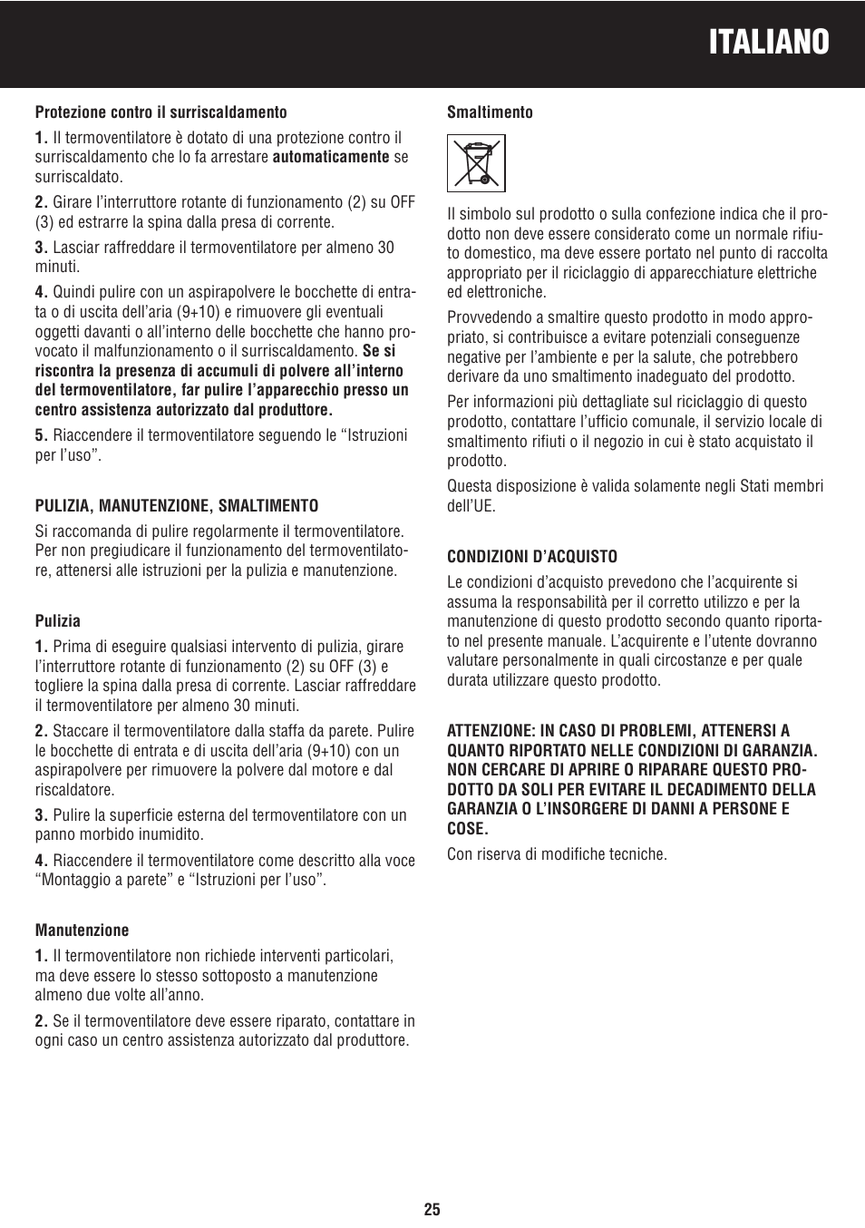 Italiano | Honeywell BH-777FTE User Manual | Page 25 / 78