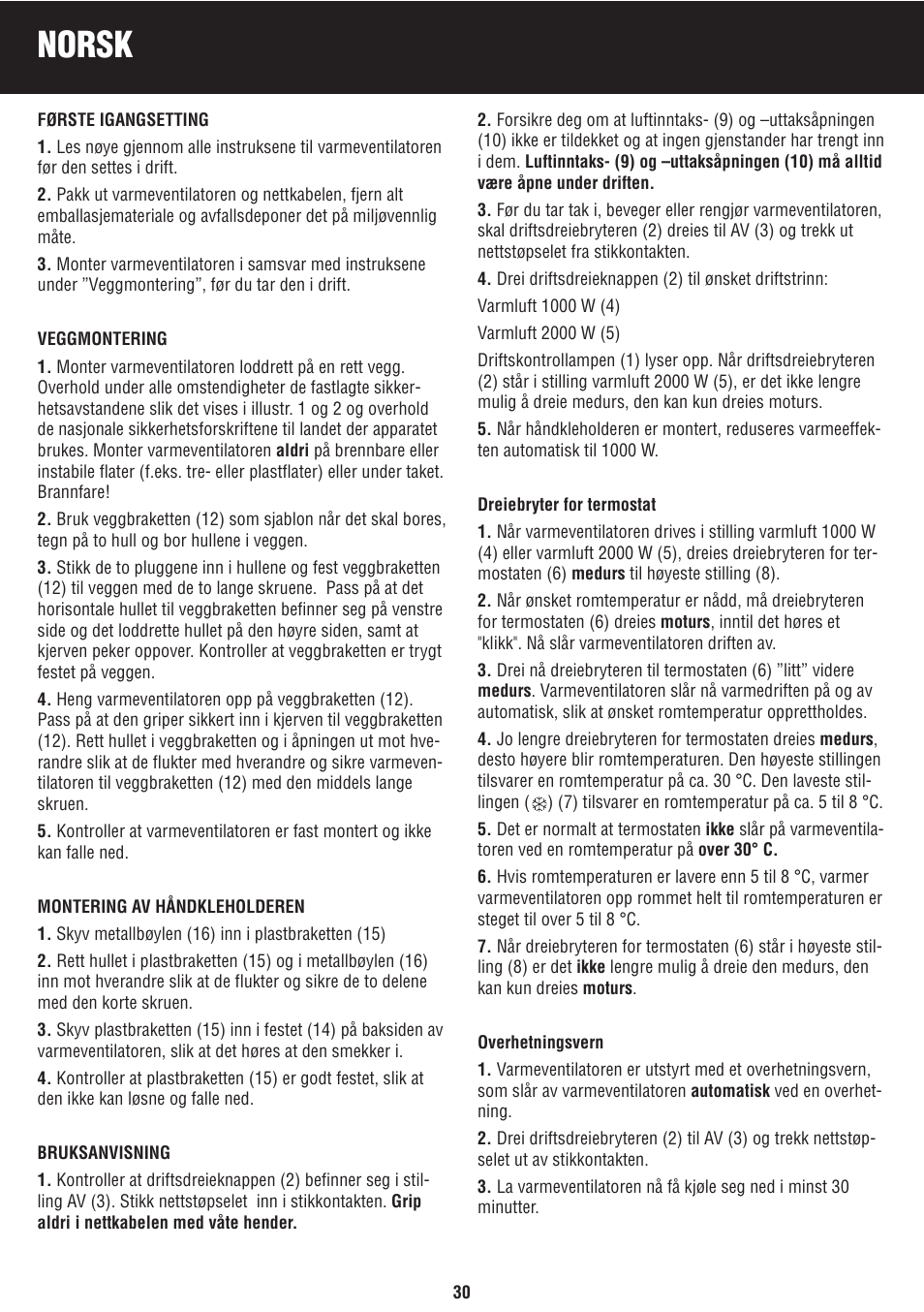 Norsk | Honeywell BH-777FTE User Manual | Page 30 / 78