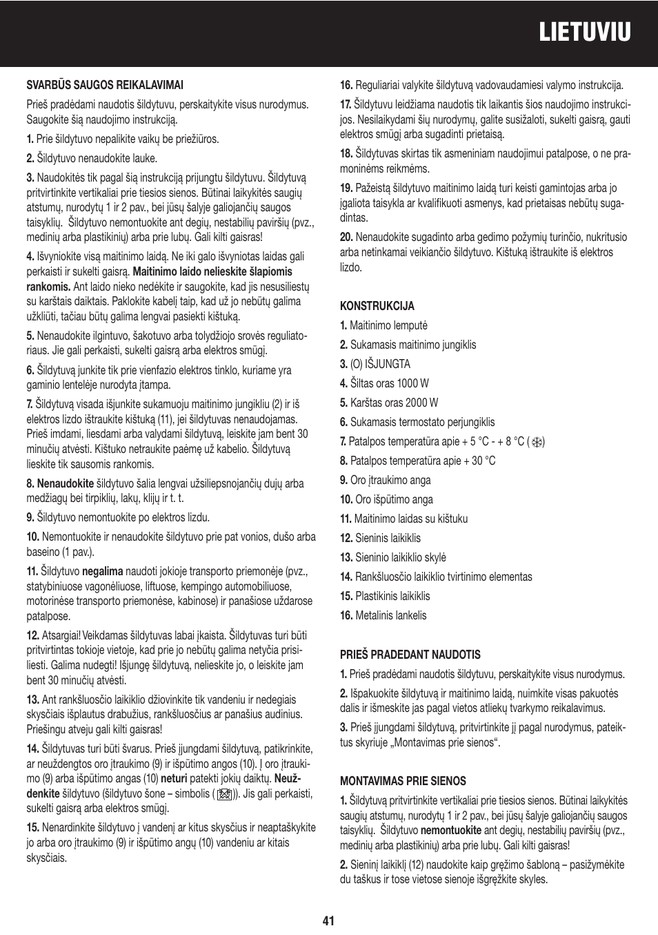 Lietuviu | Honeywell BH-777FTE User Manual | Page 41 / 78