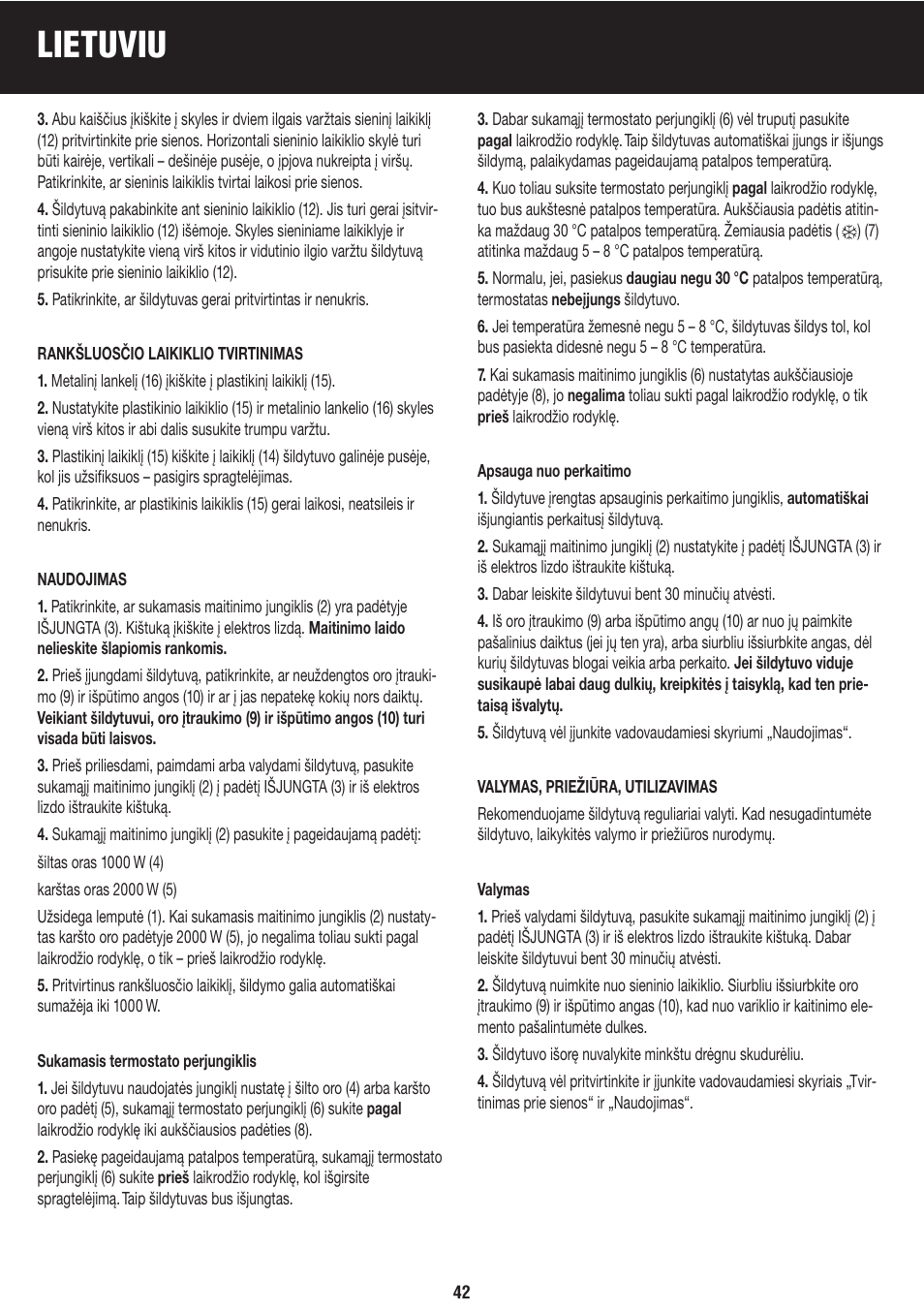 Lietuviu | Honeywell BH-777FTE User Manual | Page 42 / 78