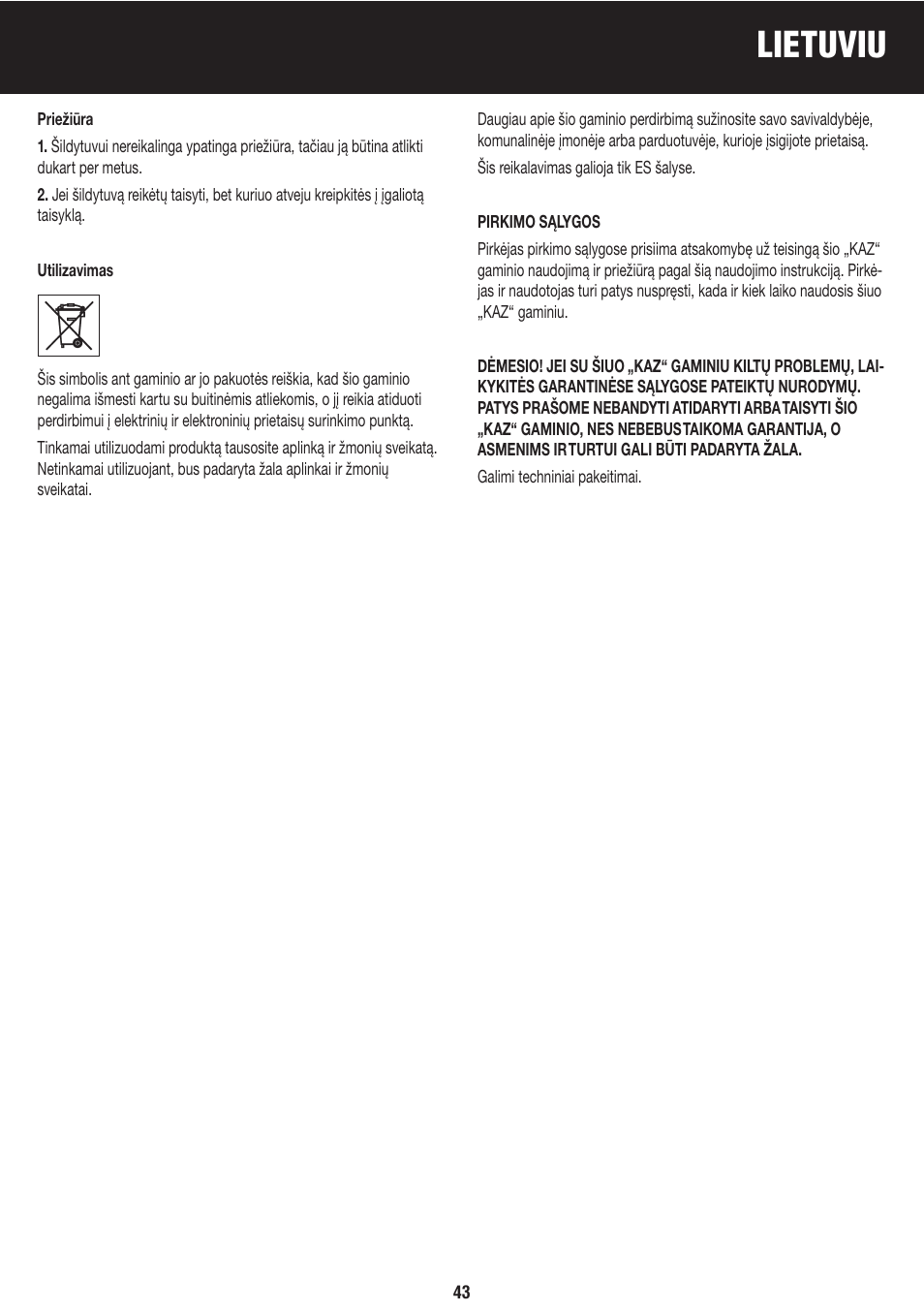 Lietuviu | Honeywell BH-777FTE User Manual | Page 43 / 78