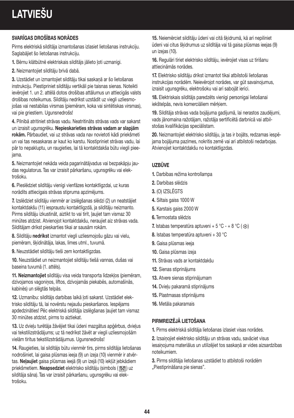 Latviešu | Honeywell BH-777FTE User Manual | Page 44 / 78