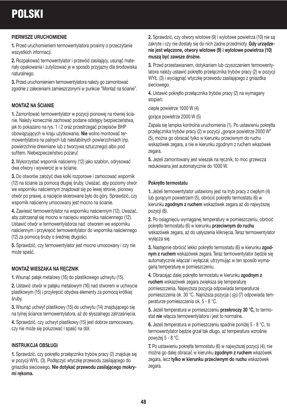 Polski | Honeywell BH-777FTE User Manual | Page 48 / 78
