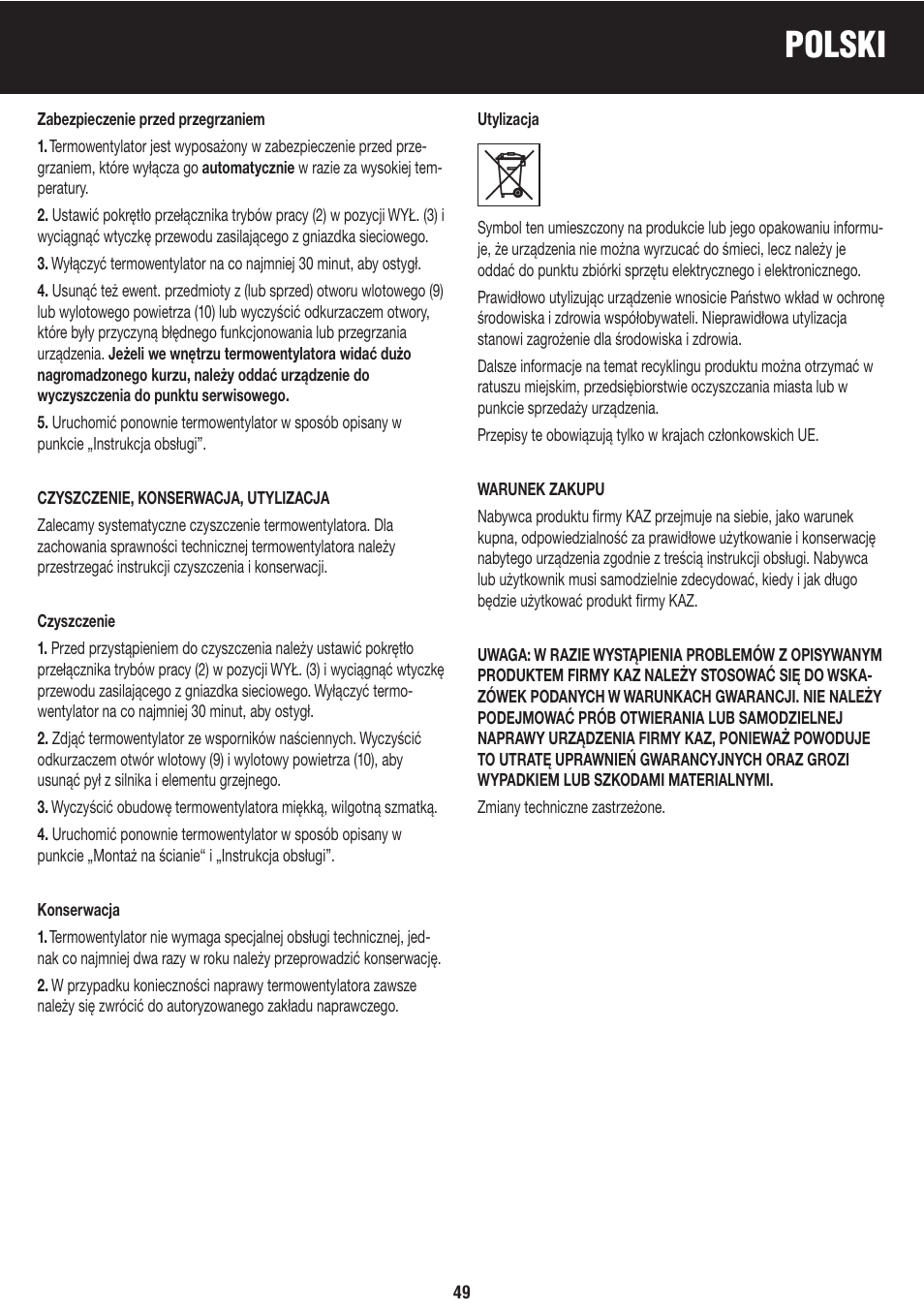 Polski | Honeywell BH-777FTE User Manual | Page 49 / 78