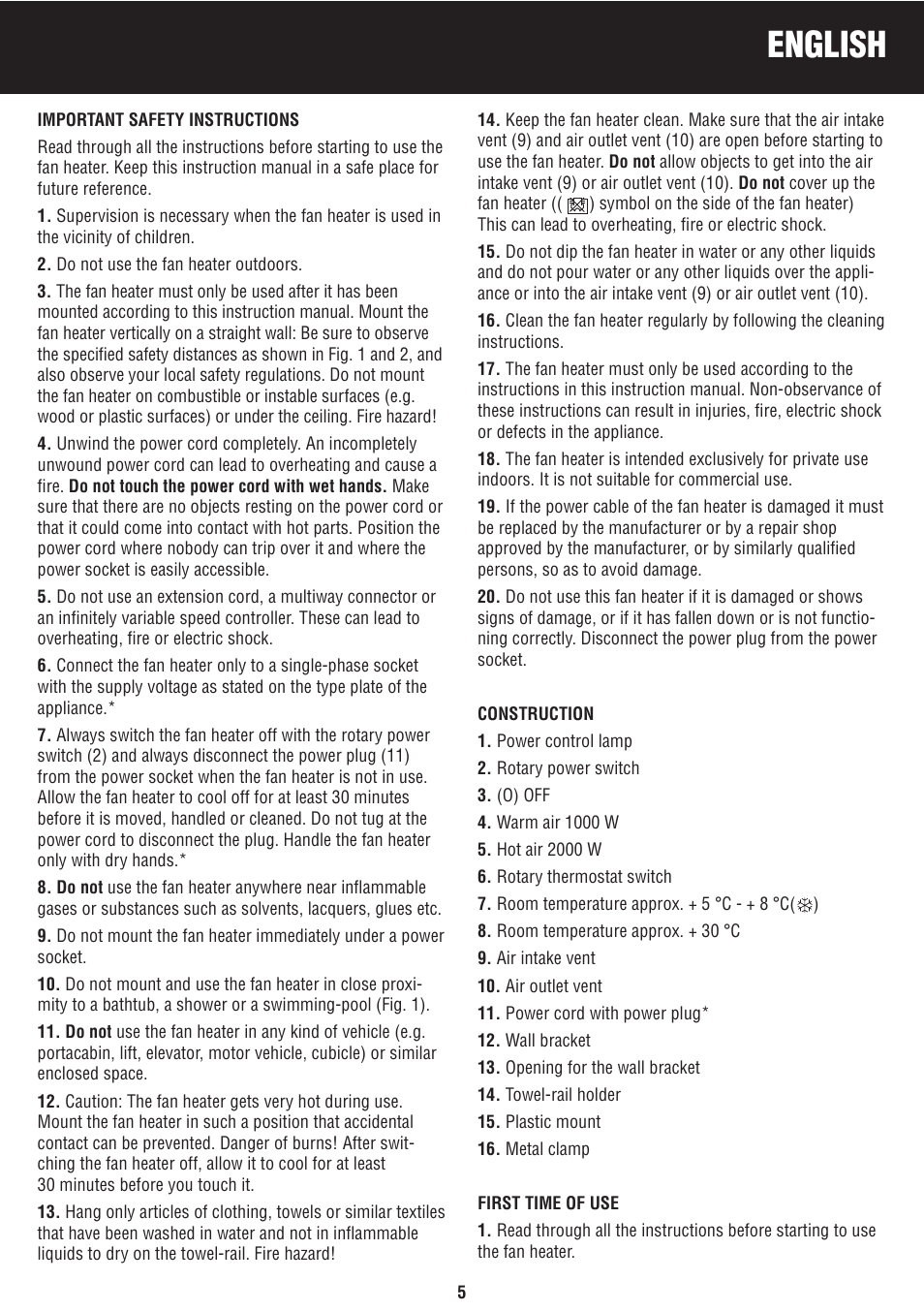 English | Honeywell BH-777FTE User Manual | Page 5 / 78