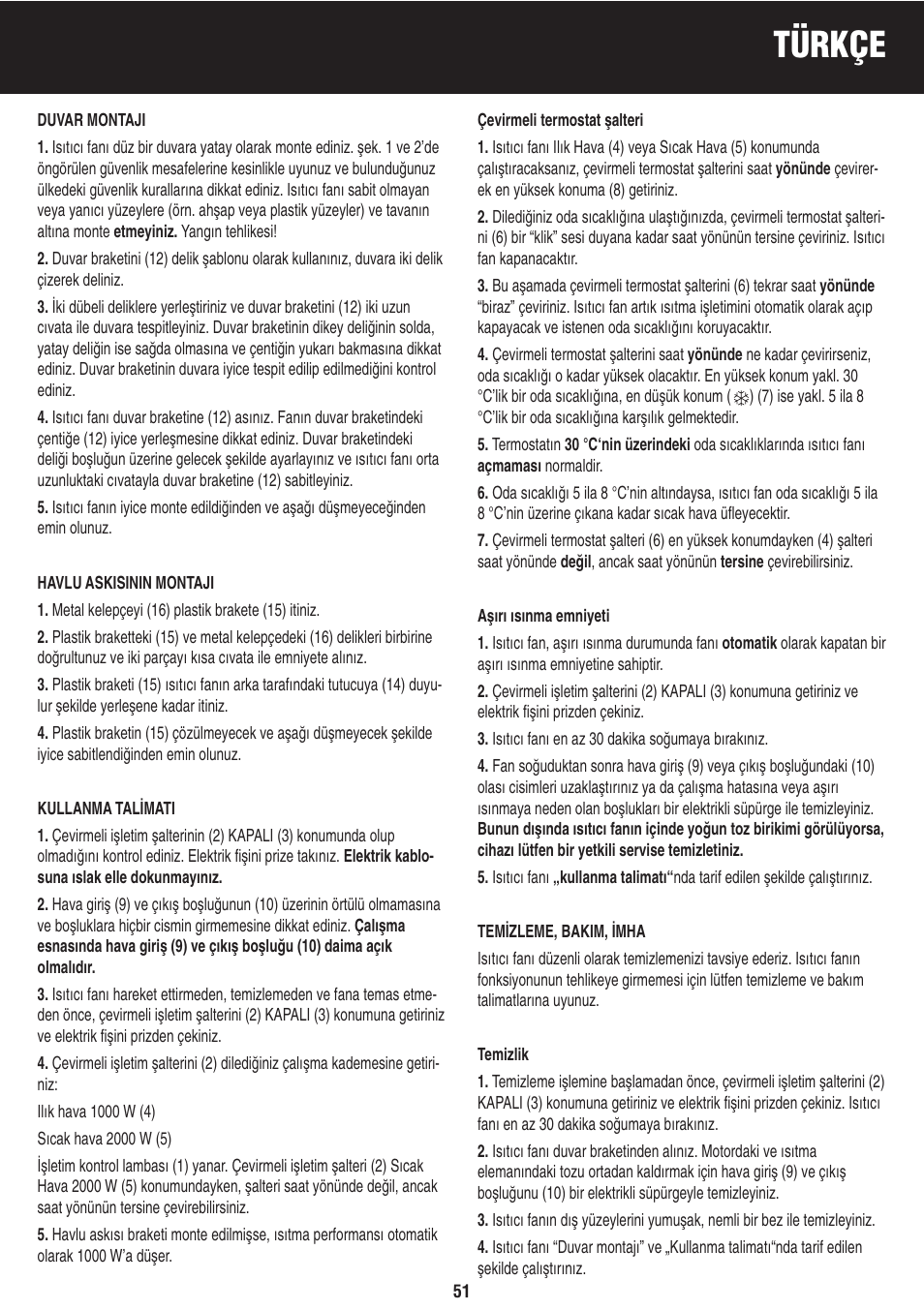 Türkçe | Honeywell BH-777FTE User Manual | Page 51 / 78