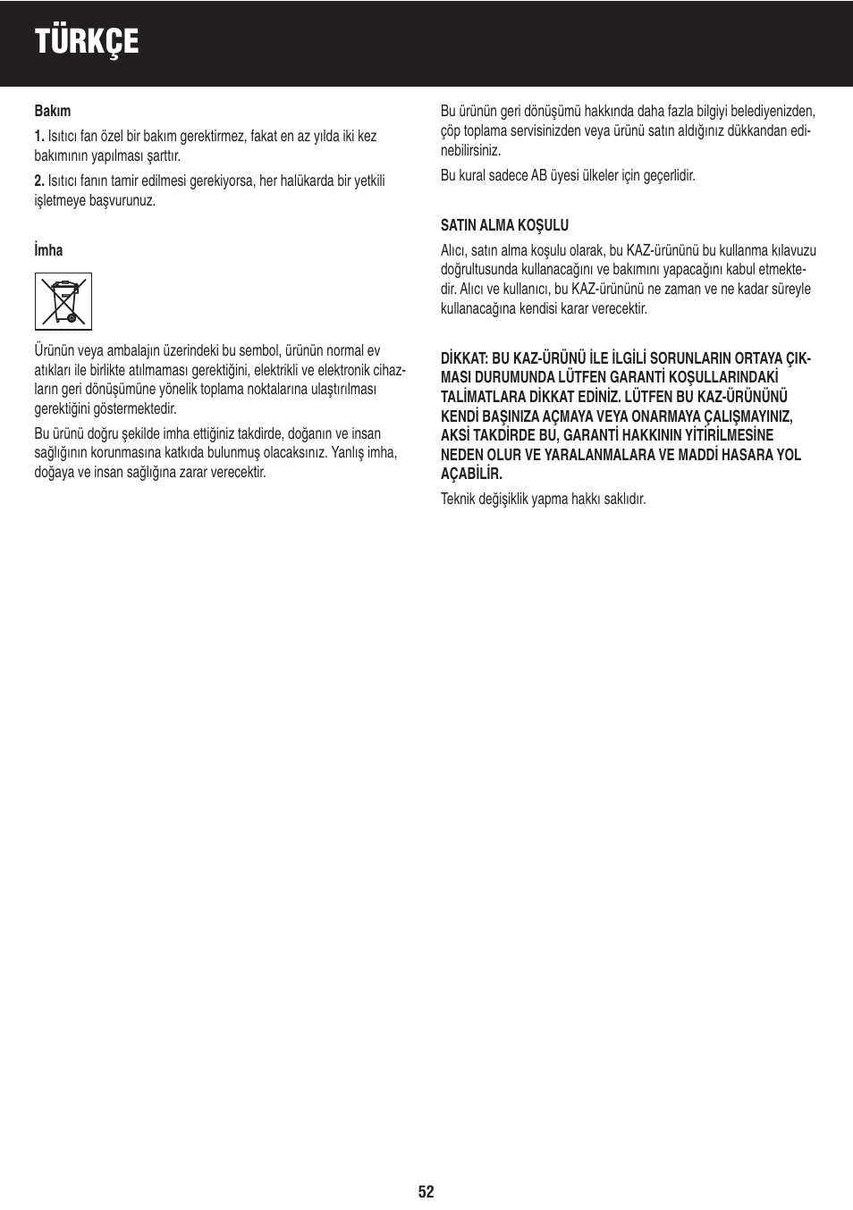 Türkçe | Honeywell BH-777FTE User Manual | Page 52 / 78