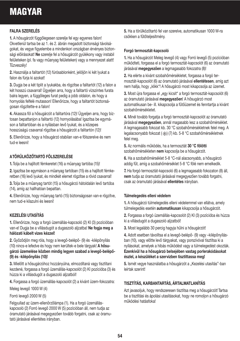 Magyar | Honeywell BH-777FTE User Manual | Page 54 / 78