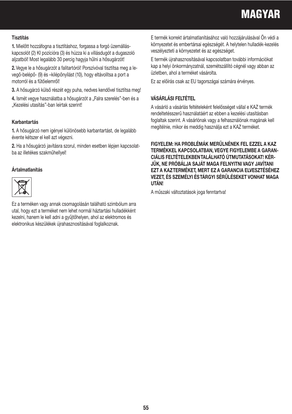 Magyar | Honeywell BH-777FTE User Manual | Page 55 / 78