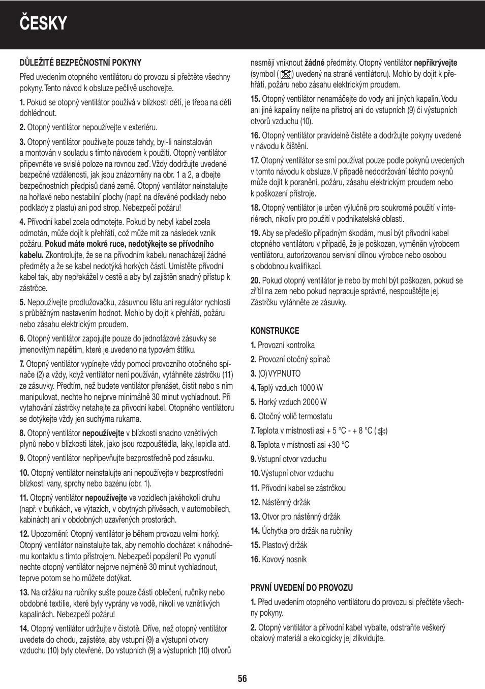 Česky | Honeywell BH-777FTE User Manual | Page 56 / 78