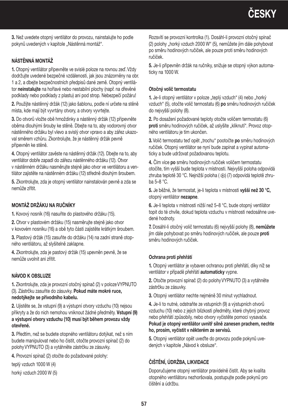 Česky | Honeywell BH-777FTE User Manual | Page 57 / 78