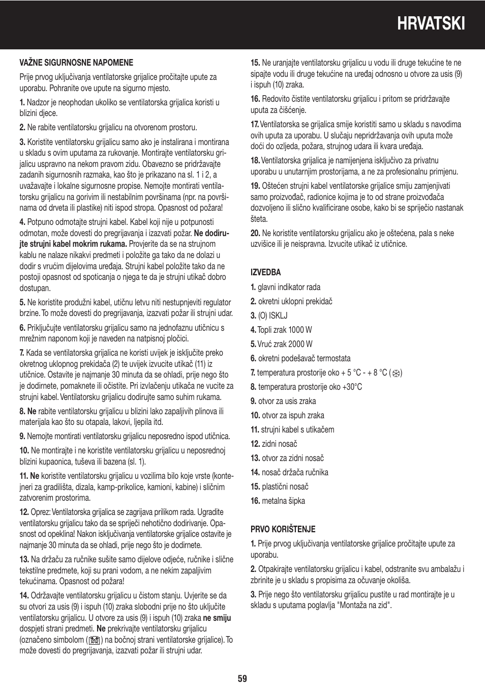 Hrvatski | Honeywell BH-777FTE User Manual | Page 59 / 78