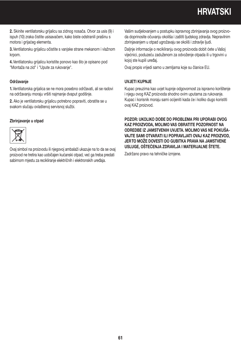 Hrvatski | Honeywell BH-777FTE User Manual | Page 61 / 78