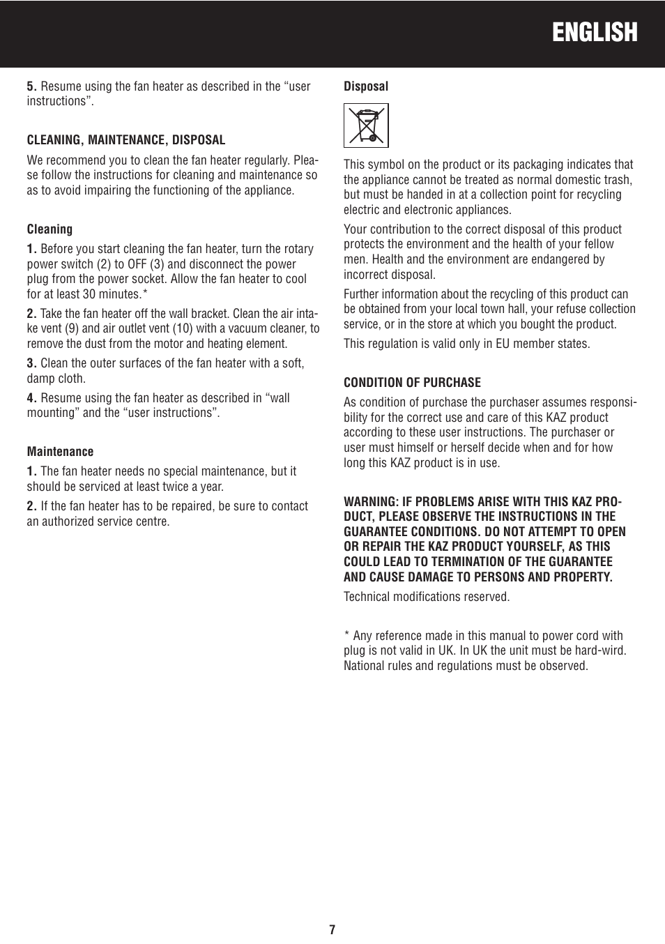 English | Honeywell BH-777FTE User Manual | Page 7 / 78