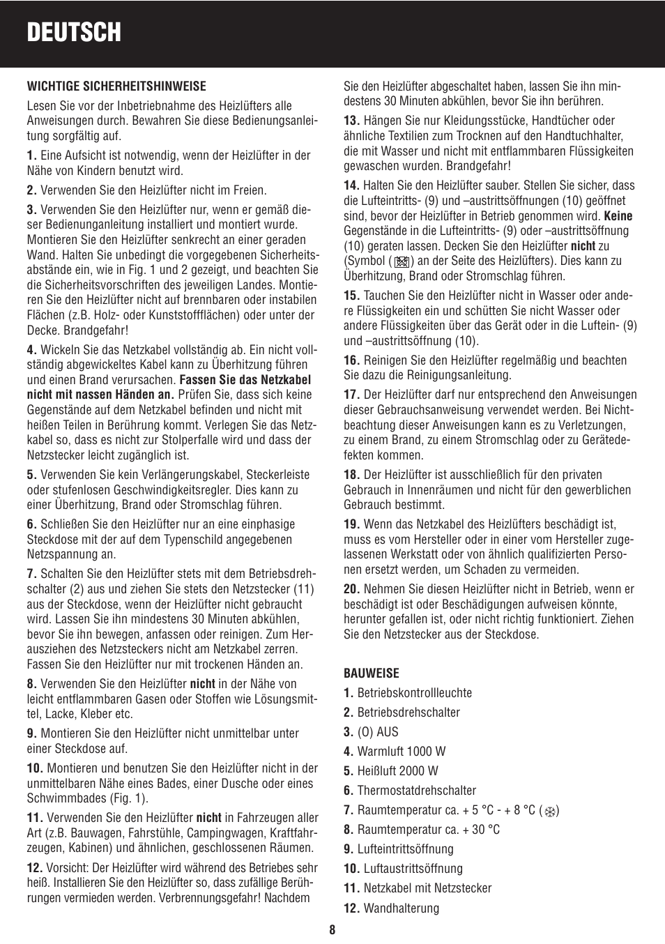 Deutsch | Honeywell BH-777FTE User Manual | Page 8 / 78
