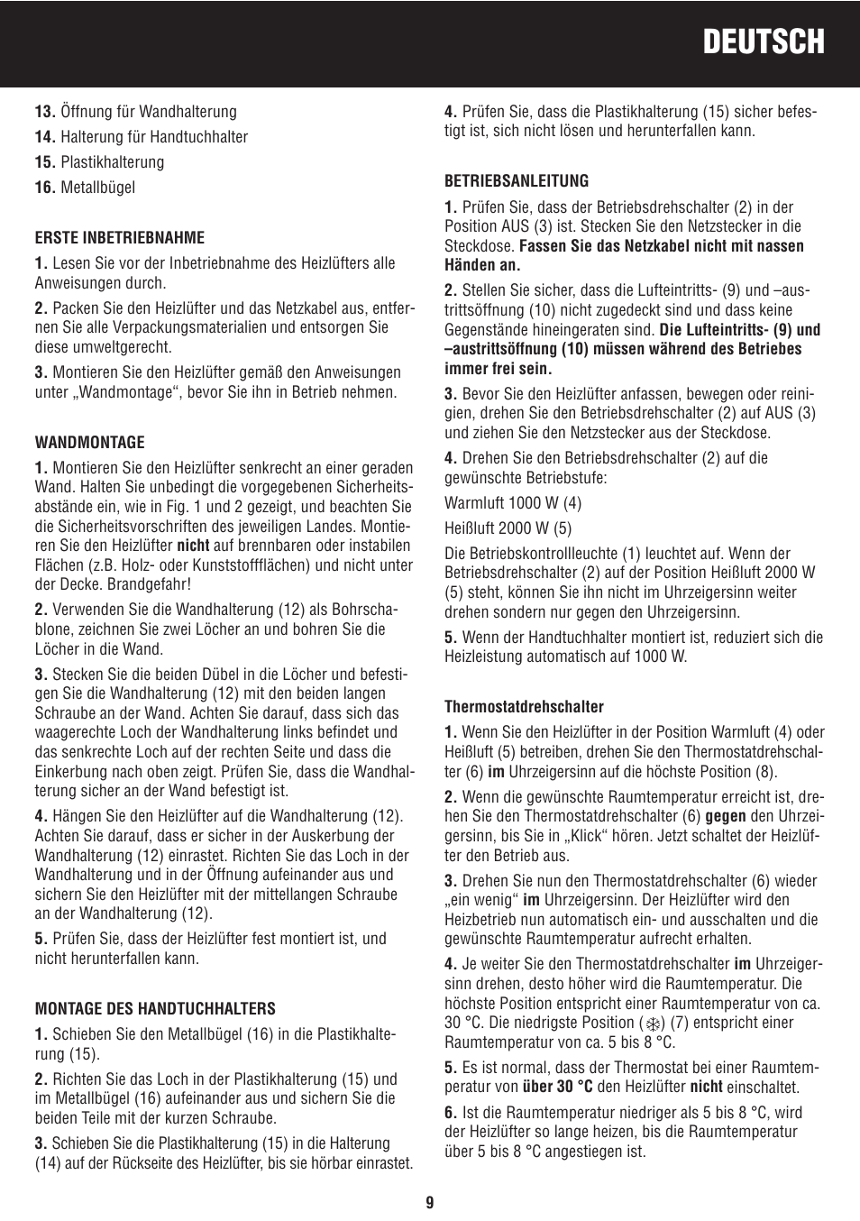 Deutsch | Honeywell BH-777FTE User Manual | Page 9 / 78