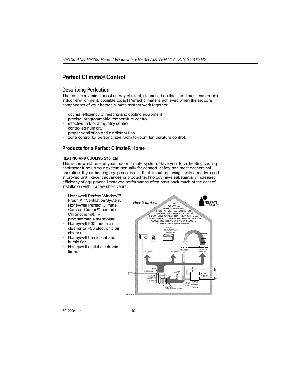 Perfect climate® control, Describing perfection, Products for a perfect climate® home | How it works | Honeywell PERFECT WINDOW HR150 User Manual | Page 10 / 12