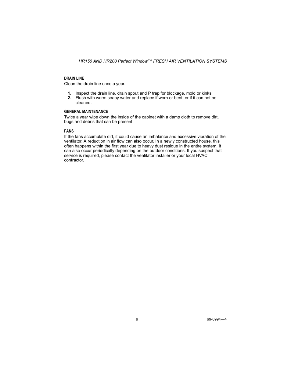 Honeywell PERFECT WINDOW HR150 User Manual | Page 9 / 12