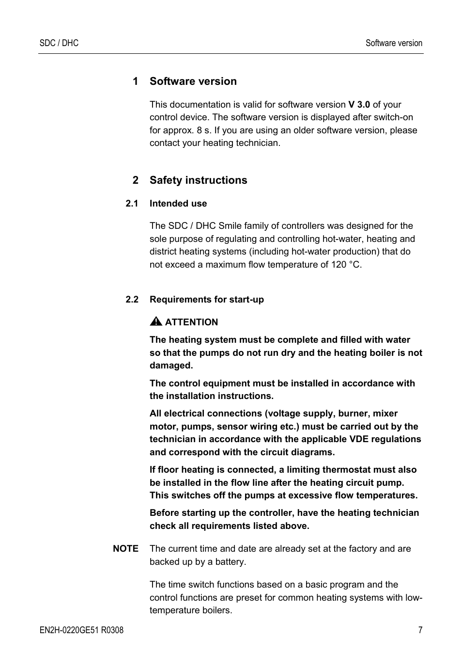 1 software version, 2 safety instructions | Honeywell SDC User Manual | Page 7 / 64