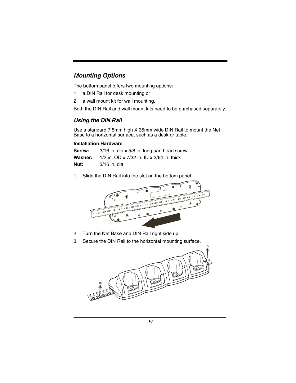 Mounting options, Using the din rail | Honeywell Dolphin 7900 User Manual | Page 12 / 20