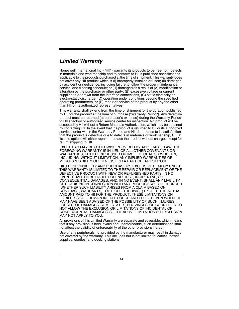 Limited warranty | Honeywell Dolphin 7900 User Manual | Page 16 / 20