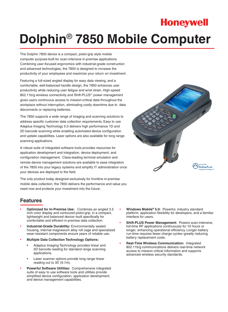 Honeywell Dolphin 7850 User Manual | 2 pages