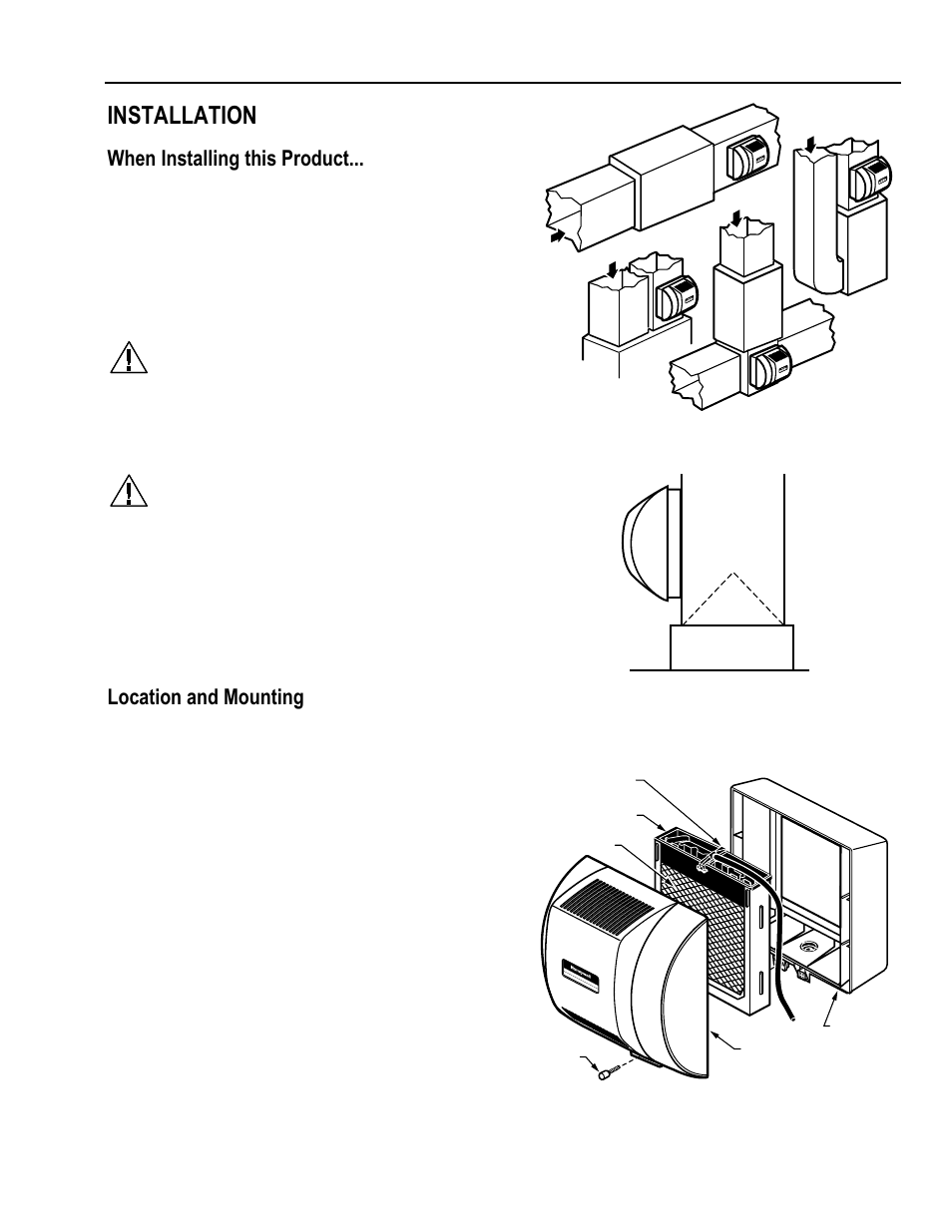 Caution, Khq,qvwdoolqjwklv3urgxfw, Rfdwlrqdqg0rxqwlqj | Honeywell HE360A User Manual | Page 3 / 12