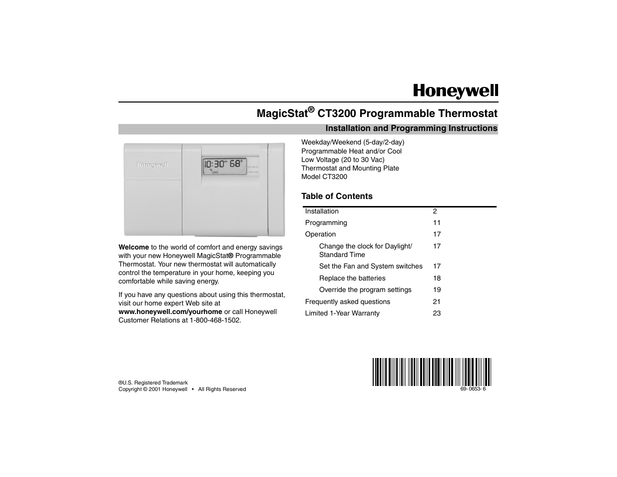 Honeywell MAGICSTAT CT3200 User Manual | 24 pages