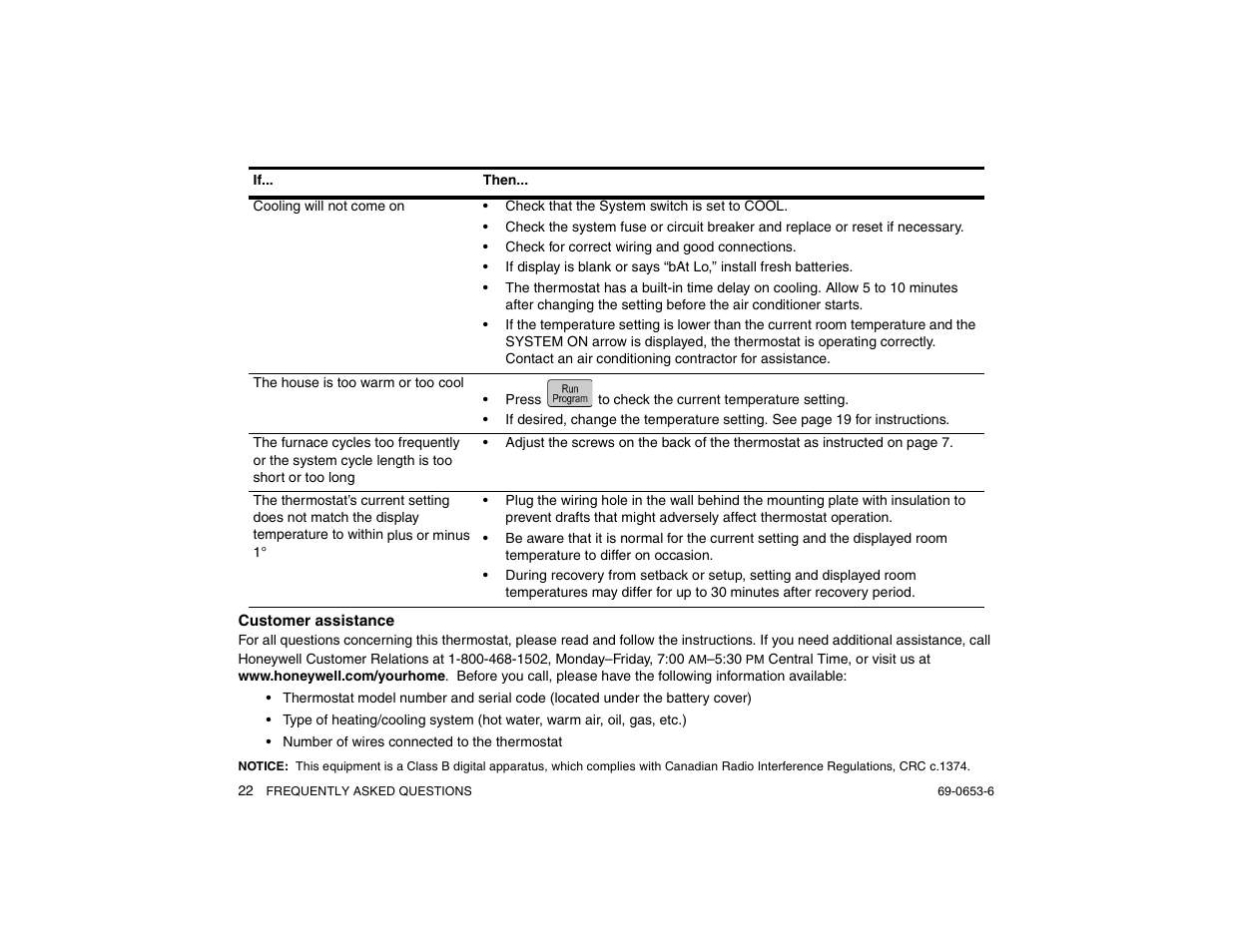 Customer assistance | Honeywell MAGICSTAT CT3200 User Manual | Page 22 / 24