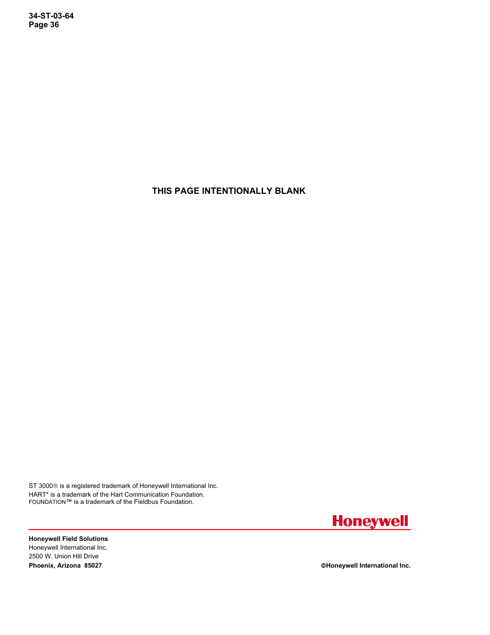 Honeywell STR12D User Manual | Page 36 / 36