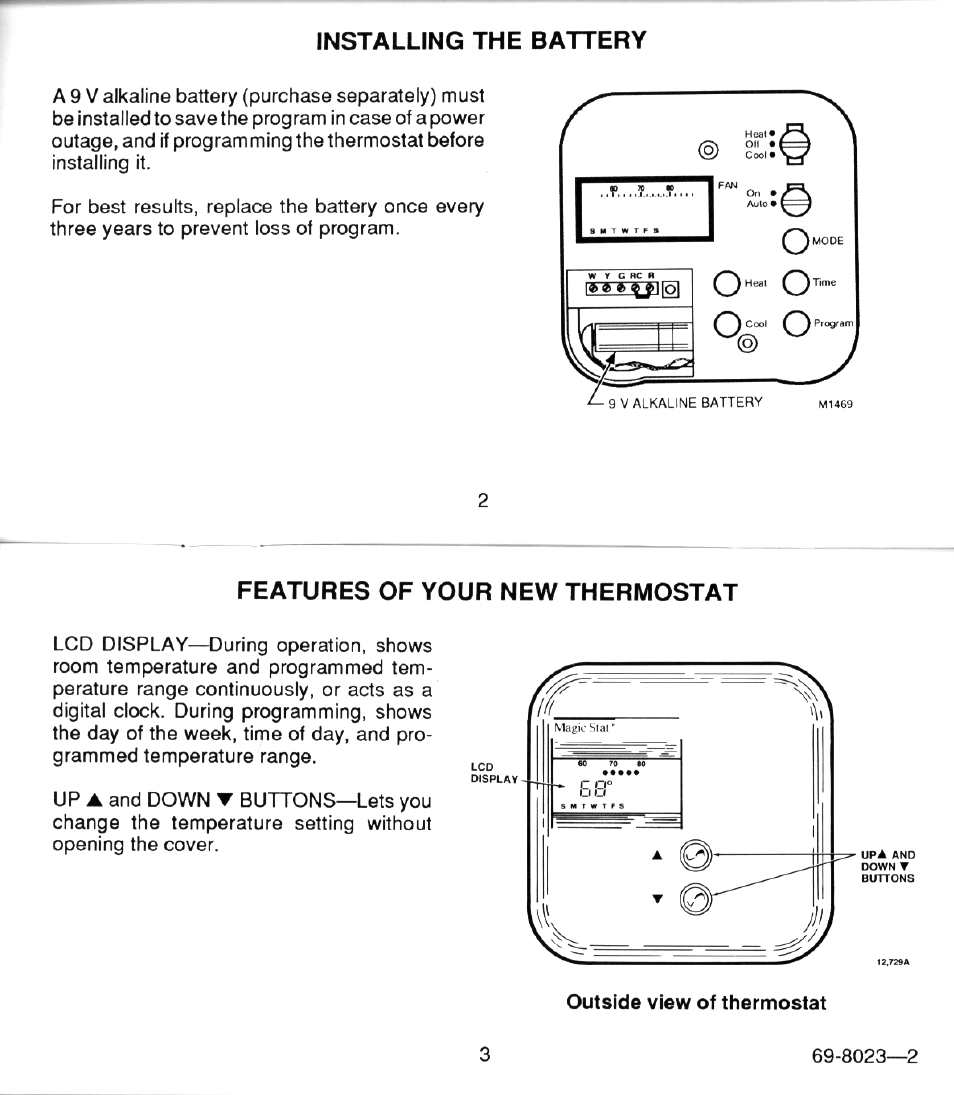 Installing the battery, Features of your new thermostat | Honeywell MAGIC STAT CT3100 User Manual | Page 3 / 15