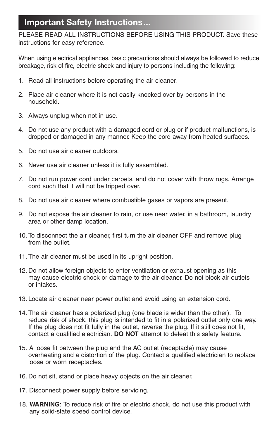 Important safety instructions | Honeywell 17000 User Manual | Page 2 / 7