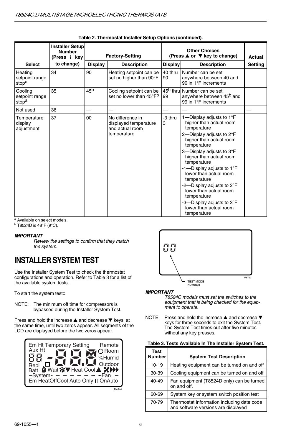 Installer system test | Honeywell DMULTISTAGE T8524C User Manual | Page 6 / 12