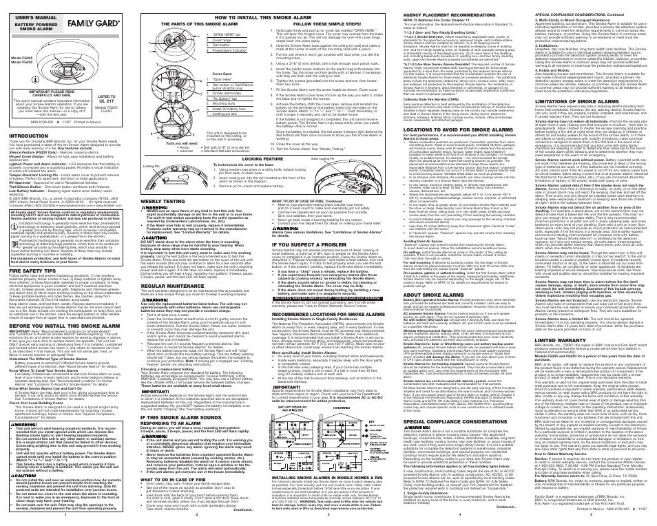 Hilme Family Gard FG225 User Manual | 1 page