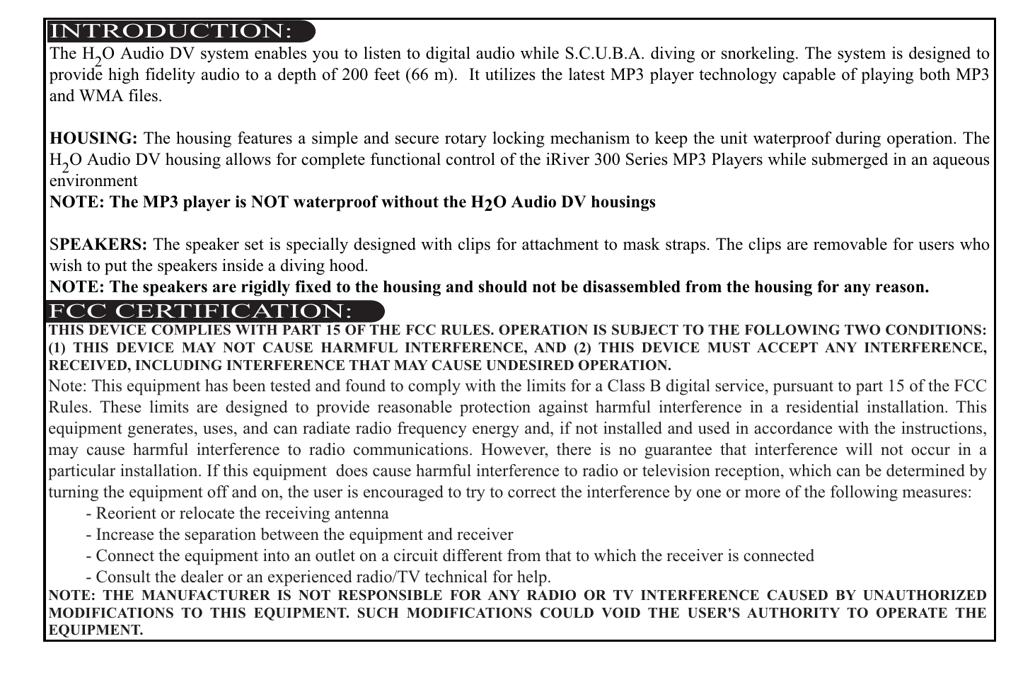 X-1 (H2O Audio) Oceanic DV Series User Manual | Page 2 / 18