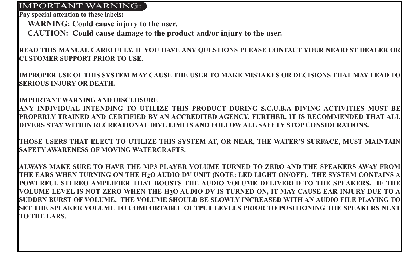 X-1 (H2O Audio) Oceanic DV Series User Manual | Page 3 / 18
