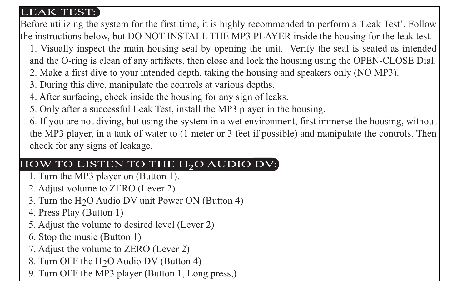 X-1 (H2O Audio) Oceanic DV Series User Manual | Page 4 / 18