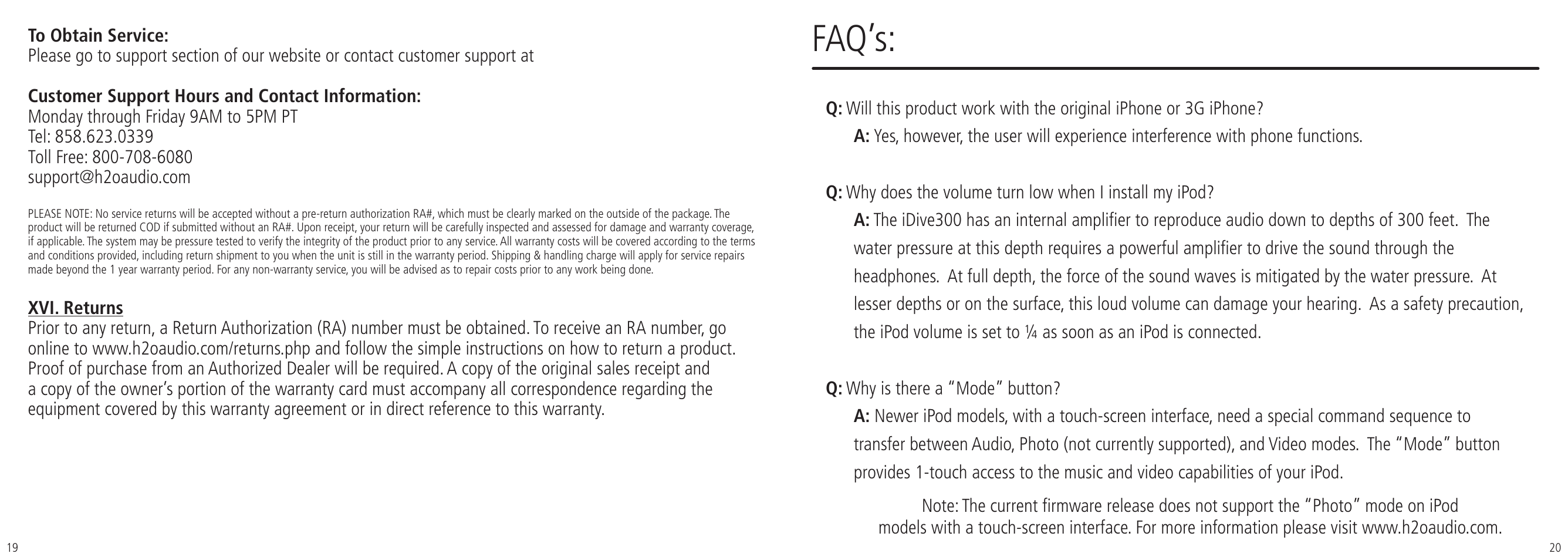 Faq’s | X-1 (H2O Audio) iDive 300 for iPod User Manual | Page 12 / 14