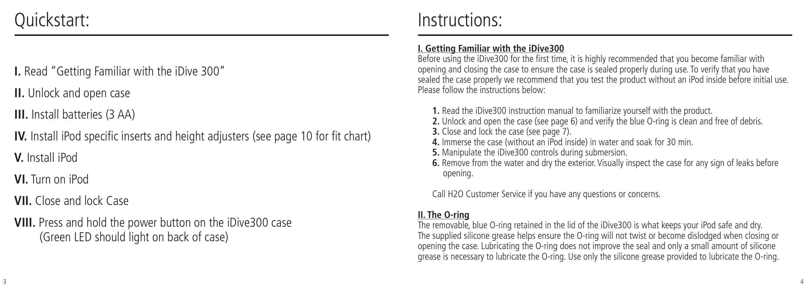 Quickstart: instructions | X-1 (H2O Audio) iDive 300 for iPod User Manual | Page 4 / 14