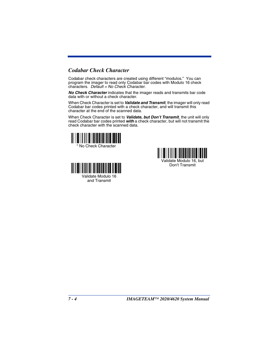 Codabar check character, Codabar check character -4 | Hand Held Products 4620 User Manual | Page 108 / 248