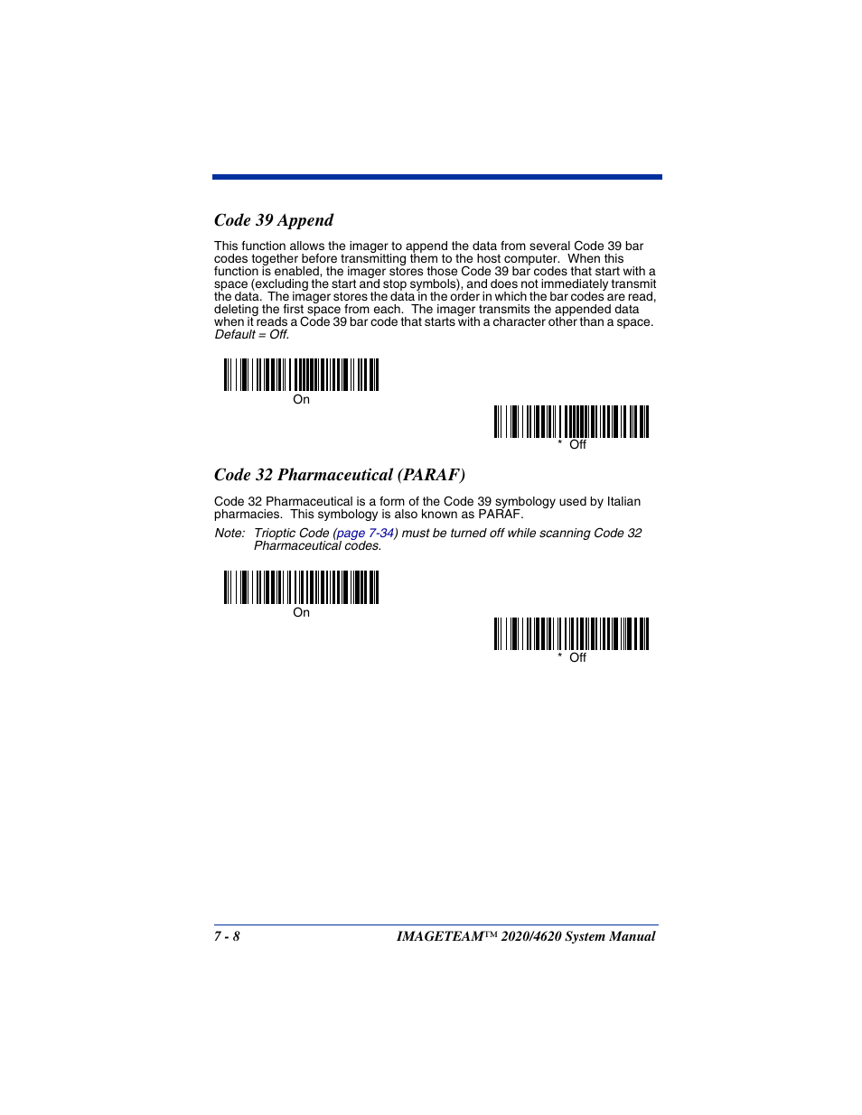 Code 39 append, Code 32 pharmaceutical (paraf) | Hand Held Products 4620 User Manual | Page 112 / 248