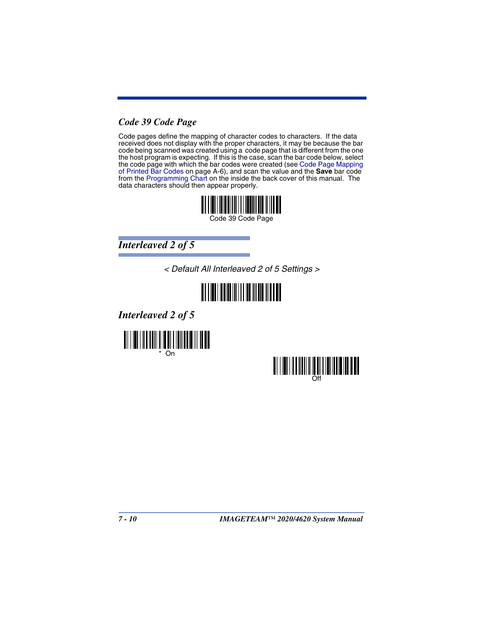 Interleaved 2 of 5 -10, Interleaved 2 of 5, Code 39 code page | Hand Held Products 4620 User Manual | Page 114 / 248